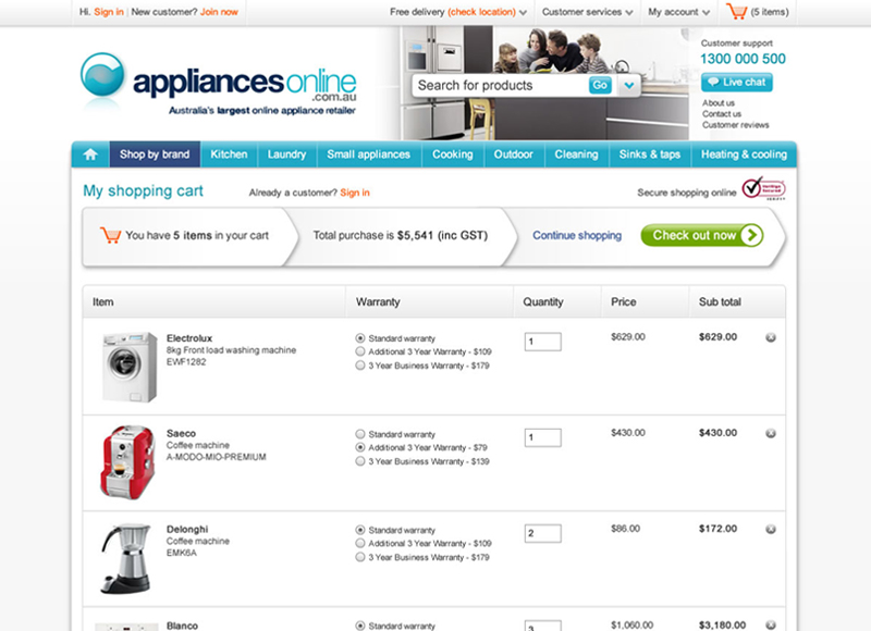Appliances Online - User experience design, Interaction design, Visual design